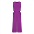 thumbnail image 5 of Pejock 2 Piece Outfits for Women Round Neck Cotton Linen Sleeveless Tank Crop Top Wide Leg Pants Matching Lounge Sets Oversized Running Jogger Tracksuit Summer Casual Tops Pockets Bottom Vacation Sets, 5 of 6