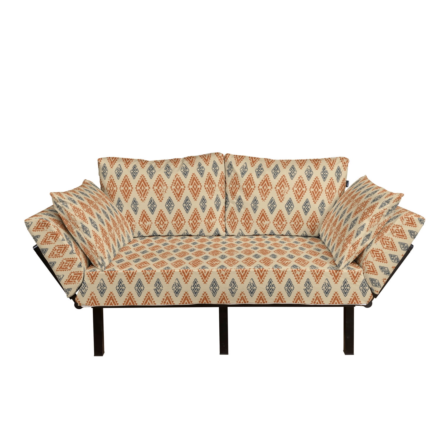 Aztec Culture Geometric Traditional Abstract Folk Triangles Pattern Daybed with Metal Frame Upholstered Sofa for Living Dorm Loveseat Mustard Vermilion and White Ambesonne Orange Futon Couch