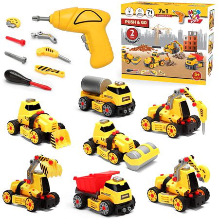 7 in 1 Take Apart Truck Construction Set - STEM Learning Toy w/ Electric Drill, DIY Engineering Building PlaySet w/ Lights, Sounds, Push & Go Educational Builder Set for Kids, Boys & Girls, Ages 4+