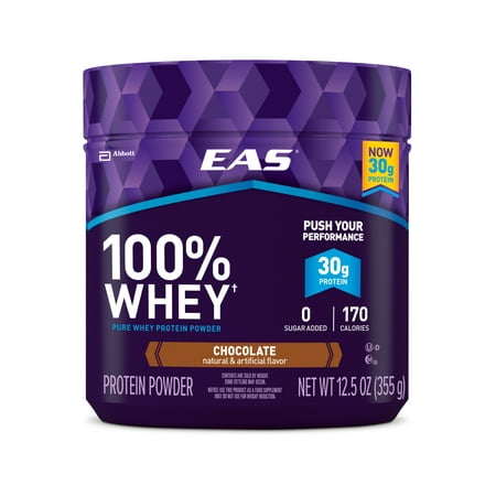 EAS 100% Pure Whey Protein Powder, 30 grams of protein, Chocolate, 12.5 oz