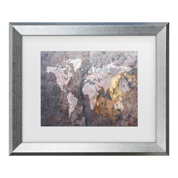 Trademark Fine Art 'World Map - Rock' Matted Framed Art by Michael Tompsett