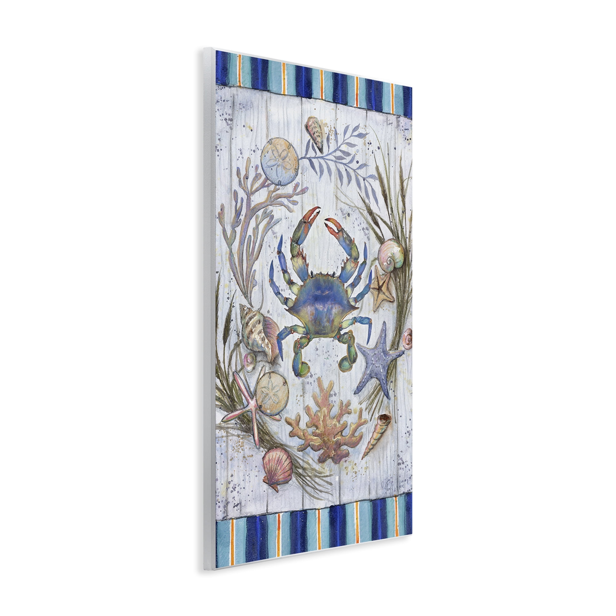 Stupell Industries Coastal Wreath & Crab Nautical & Beach Painting Unframed Art Print Wall Art, 10 x 15