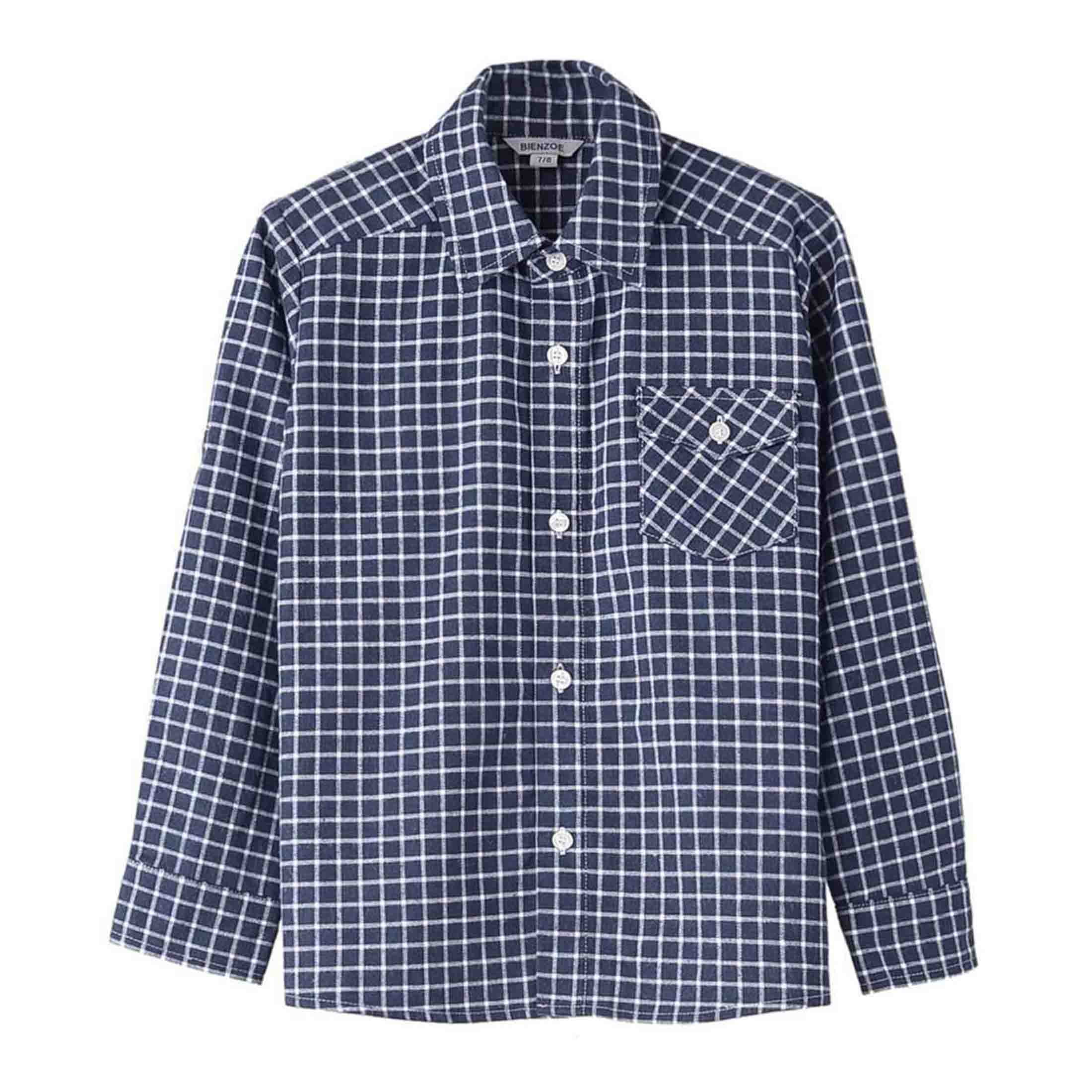 Bienzoe Boy's Warm Flannel Button Down Long Sleeve Plaid Shirt