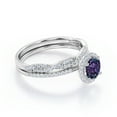 thumbnail image 3 of JeenMata Four-Prong Halo Setting 1.5 Carat Round Brilliant Cut Lab Grown Alexandrite and Moissanite Pave Infinity Bridal Ring Set in 18K White Gold Plating over Silver, 3 of 6