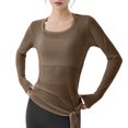 thumbnail image 3 of Camiseta Deportiva de Larga para Mujer, Cuello Redondo, Corte Ajustado, Ideal para Yoga y Otras Actividades Al Aire Libre Marrón L, 3 of 8