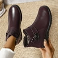 thumbnail image 2 of Wedge Winter Boots for Women with Fleece Lined Warm Fashion Casual Leather Zip up Work Snow Ankle Booties Wine Size 7, 2 of 8