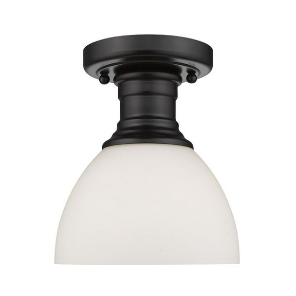 Yep by Golden Lighting Hines 1-light Semi-Flush Mount in Matte Black and Opal Glass
