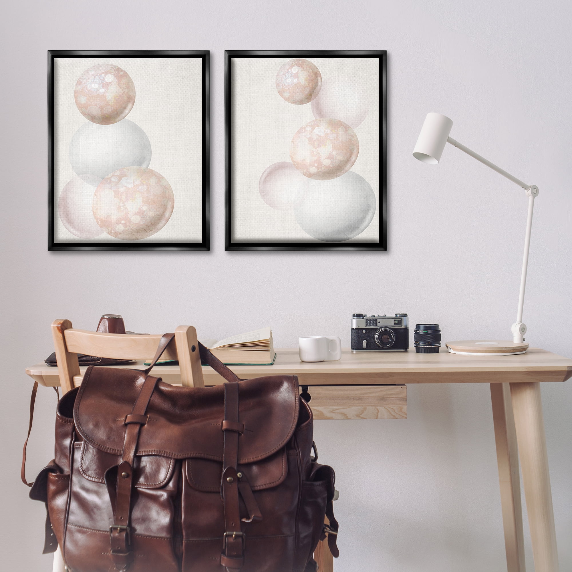 Stupell Industries Stacked Spheres Speckled Abstract Painting Black Floater Framed Canvas Art Print Wall Art, 31 x 25, Set of 2