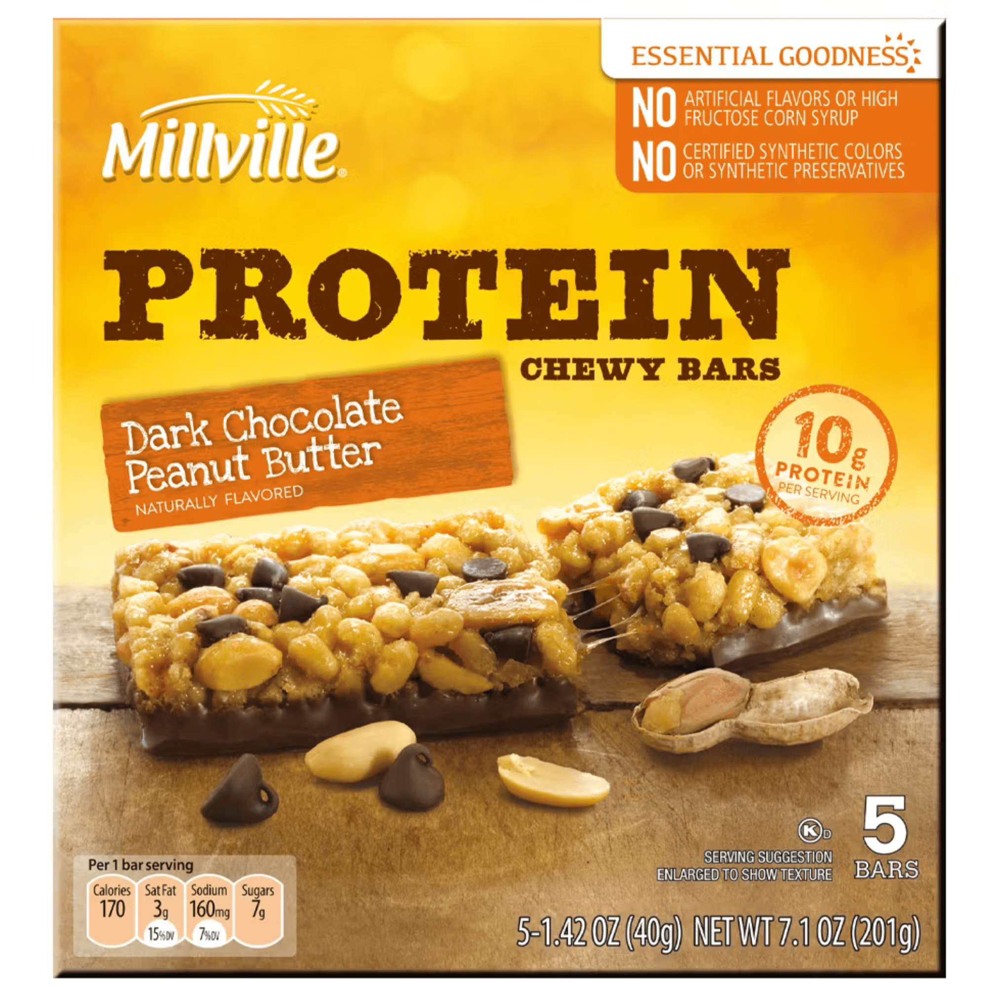 Chewy Protein Granola Bars – Dark Chocolate Peanut Butter, 10g Protein, 4 Pack (20 Bars Total)