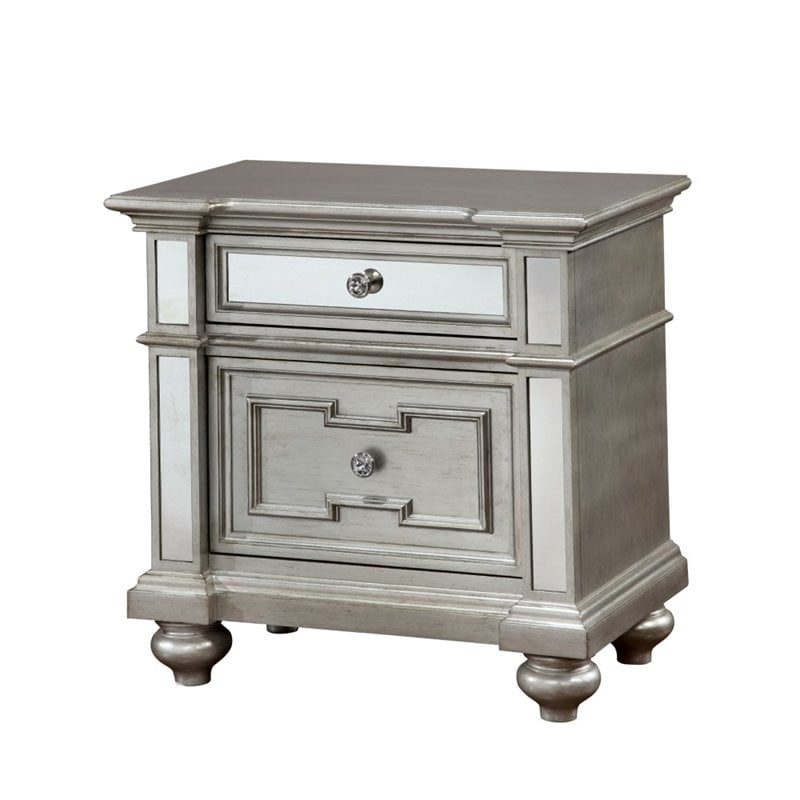 Bowery Hill 2 Drawer Mirrored Nightstand In Silver Walmart Canada