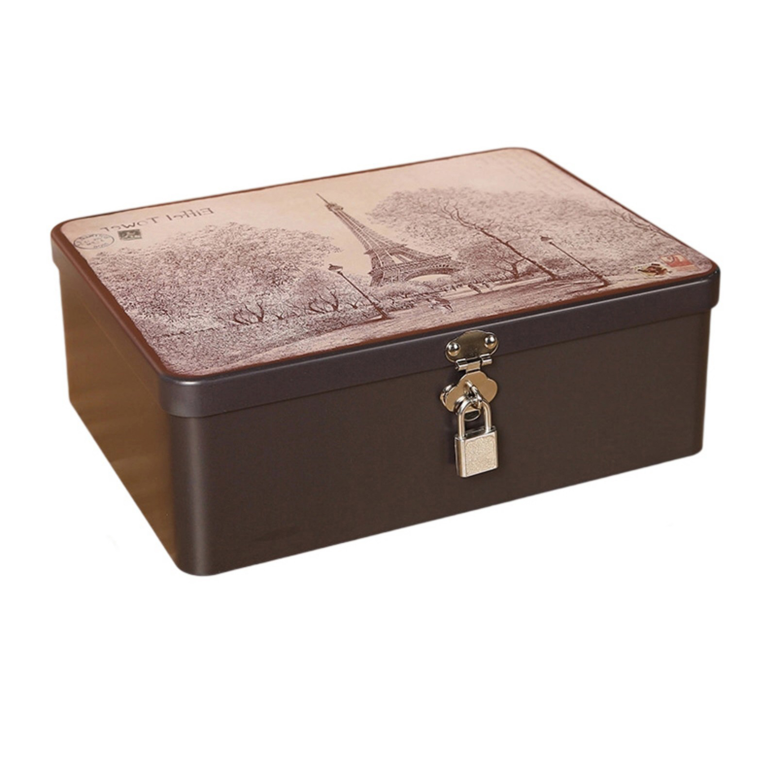 Elegant Metal Lockable Box With Key Decorative Secure Organiser For Documents Jewelry Desk Storage Essential