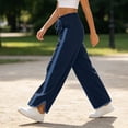 thumbnail image 4 of Tqcoqu Women's Baggy Wide Leg Pants Casual Drawstring Elastic Waisted Contrast Side Stripe Workout Y2K Track Pants,Women's S-XXL, 4 of 6