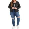 thumbnail image 3 of MODA NOVA Juniors Plus Size Outfits Jean Long Sleeves Collarless Denim Jacket, 3 of 7