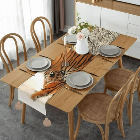 

Tiger Baby Tigerfamile Young Table Runner Imitation Linen Table Runner With Khaki Tassels For Party And Dining Room 14 x 60