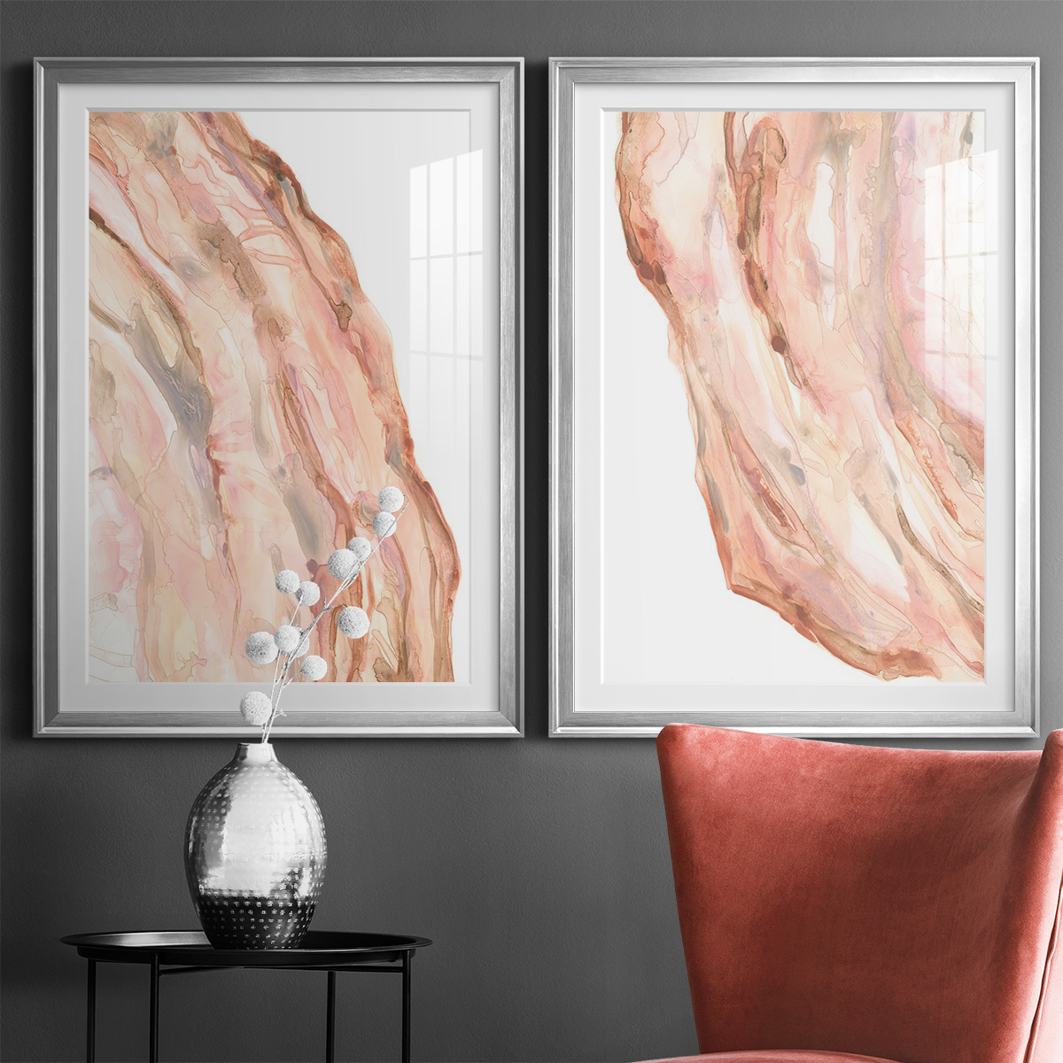 Wexford Home Rose Quartz I Premium Framed Print, 26.5" x 36.5" - Ready to Hang, Silver (Set of 2)