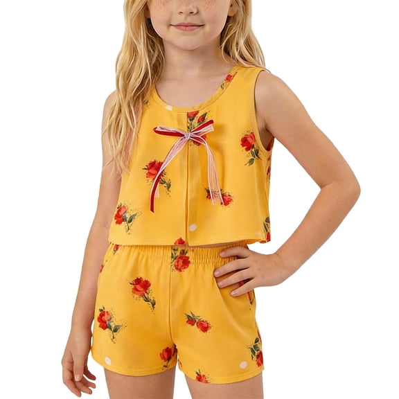 Rvasteizo Toddler Girl Outfits Floral Print Sleeveless Camisole Dress Shorts Casual Wear 0-12 Years