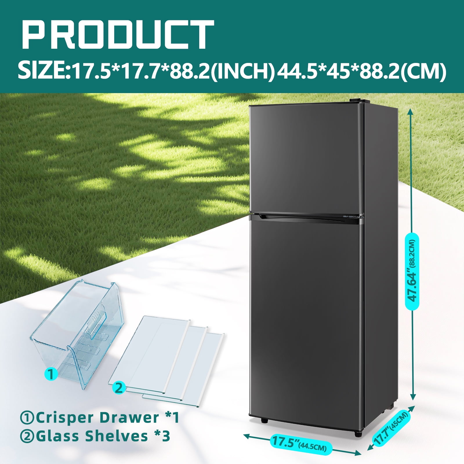 JIEJIA 5.0 Cu.Ft Apartment Size Refrigerators with Separate Freezer, 2 Door Refrigerator, Small Fridge with Freezer, Gray