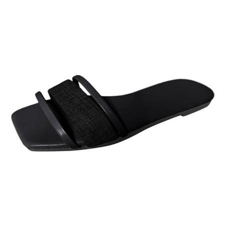 

Ladies Summer Solid Colour Soft Leather Flat Bottom Non Beach Retro One Strap Large Size Sandals Slippers Shoes Holiday Party Lightweight Versatile