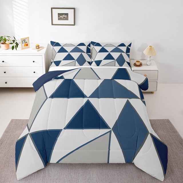 Erosebridal Blue Abstract Bedding Full Comforter Set, Minimalst Minimalism Comforter Sets Full Size, Modern Fashion Reversible Down Comforter, Lightweight Room Decoration, 3pcs