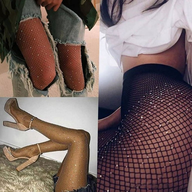 Womens Crystal Rhinestone Fishnet Elastic Mesh Sock Stocking Tights  Pantyhose 
