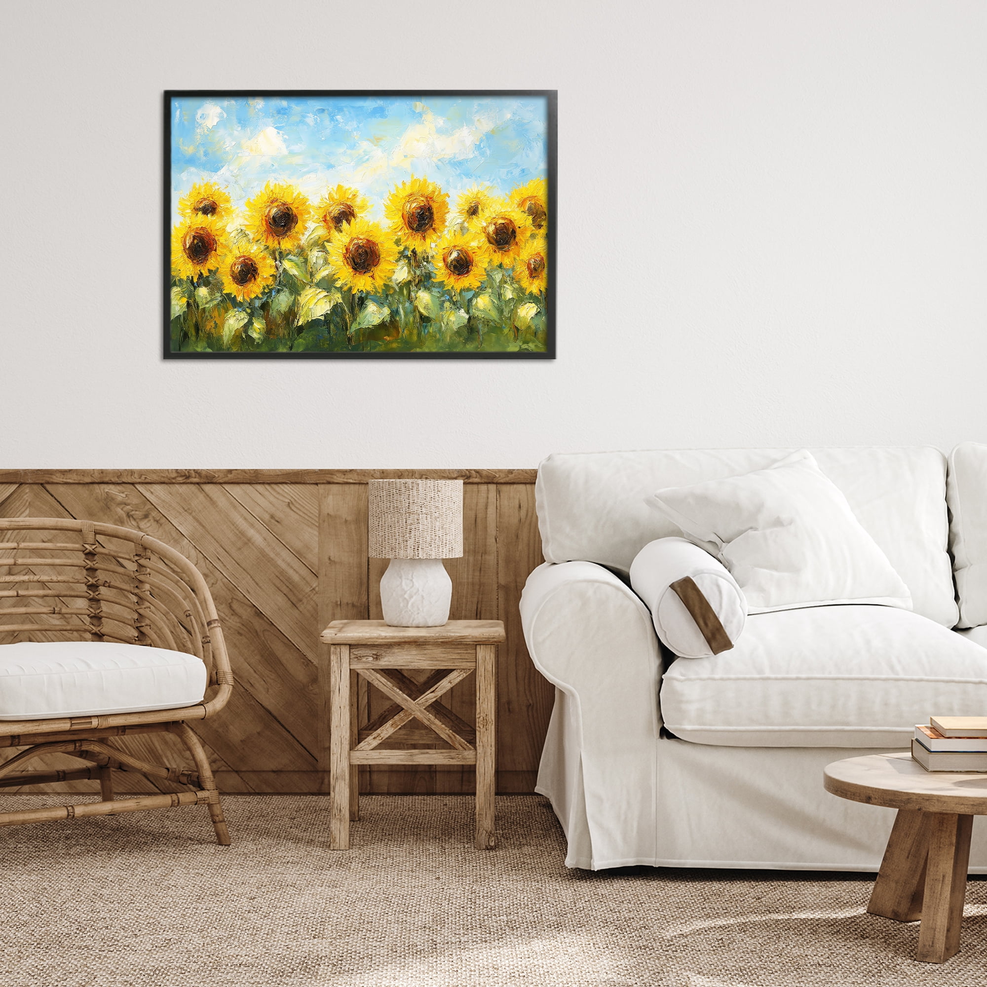 Stupell Industries Impressionist Sunflowers Horizon Black Framed Giclee Art, design by Petal Prints Design