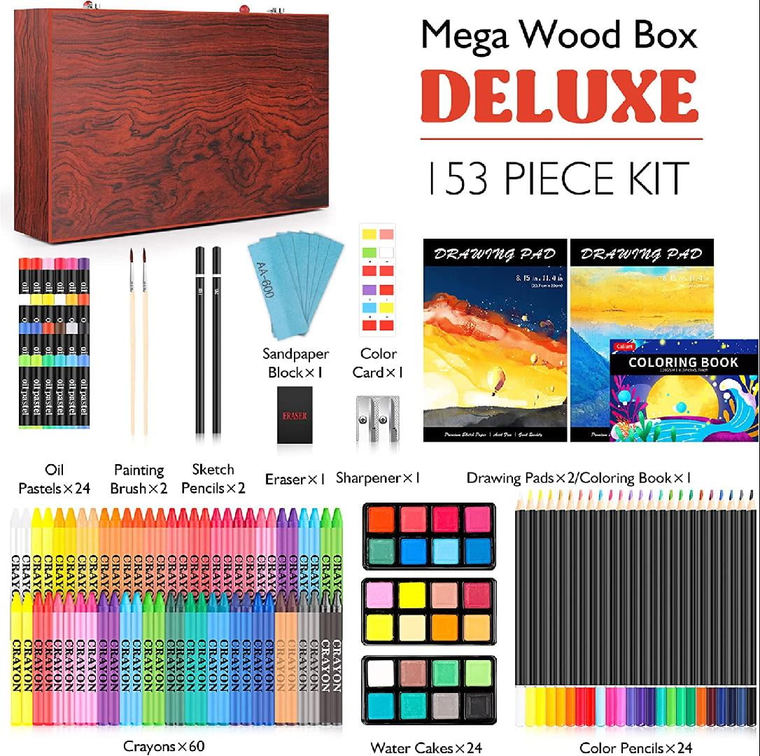 Buy Art Supplies, Deluxe Art Set Drawing Supplies in Portable Wooden Case,  Art Kit for Beginners with Crayons, Colored Pencils, Watercolor Power, Oil  Pastels, Sketch Pad Online at desertcartINDIA