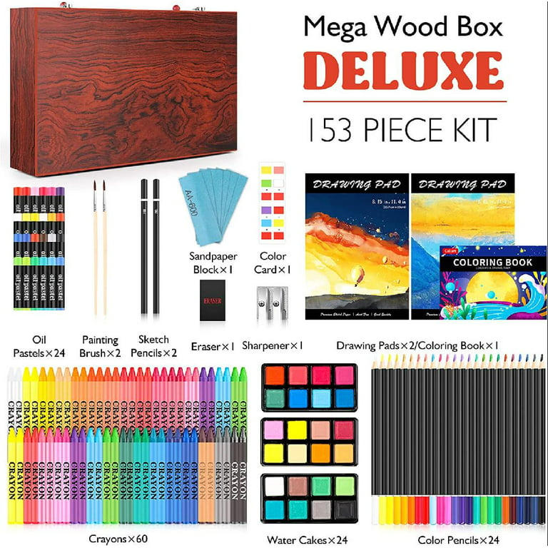 Art Supplies, Deluxe Art Set with 2 A4 Drawing Pads, 1 Coloring Book, 24  Acrylic Paints, Canvases, Crayons, Colored Pencils, Creative Gift Box for