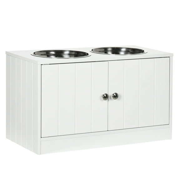 Elevated Dog Bowls with Storage - Large 44L Capacity, Raised Dog Feeder - Stainless Steel Bowls, White Pet Feeding Station for Large Dogs White Steel