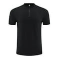 thumbnail image 2 of Handshe Mens Solid Color Outdoor Sport T-Shirt Casual Breathable Training Sweat-Wicking Running Reflective Stripe Zippered Short Sleeve Round-Neck Top, 2 of 6