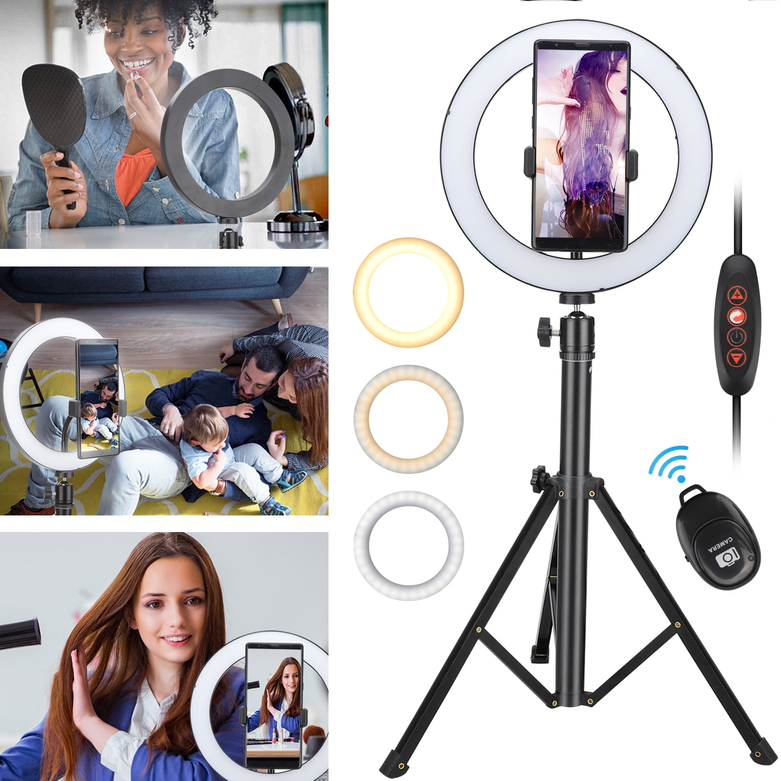 B, Large Desktop Selfie Ring Light with Tripod Stand /& Remote Light Modes for Video//Live Stream//Makeup//Photography for iPhone Android