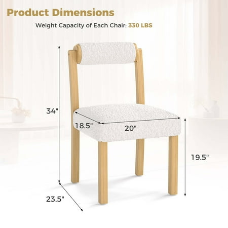 Costway - Wooden Dining Chair Set of 2 Faux Sherpa Upholstered Kitchen Dining Room Chairs - White