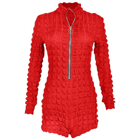 HBFAGFB Women's Jumpsuit High Neck Slim Fitting Zippered Fashion Rompers Comfort Shorts Red Size L