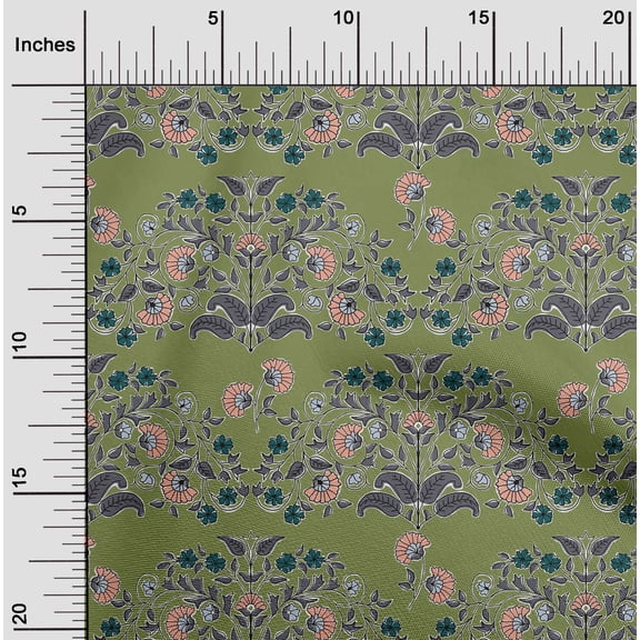 oneOone Organic Cotton Poplin Twill Fabric Leaves & Floral Block Print Fabric By The Yard 42 Inch Wide