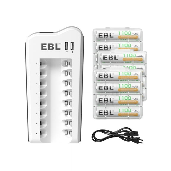 EBL 1100mAh NiMH AAA Rechargeable Batteries (12 Pack) and 808U Rechargeable AA AAA Battery Charger with 2 USB Charging Ports