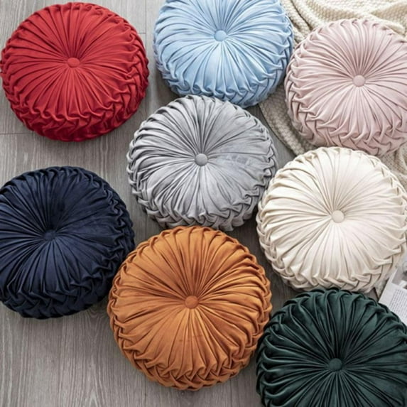 Prettyui ROUND 38X38X5cm Velvet Pleated Round Floor Cushion Pillow Pouf Throw Home Sofa 8 Styles