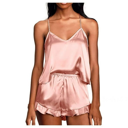 

bangyoudaoo Womens Two-Piece Pajamas Set Ladies Pajamas V-Neck Suspender Shorts Pajamas Home Service Suit