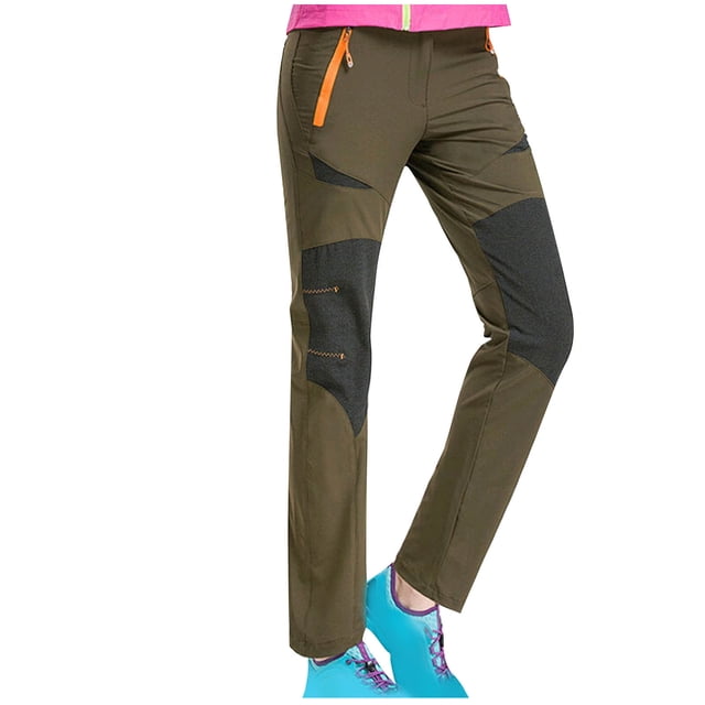 cfhntfmh Womens Hiking Pants Fashion Color Block Mid Waisted Pants Outdoor Climbing Windproof Waterproof Trousers with Pockets