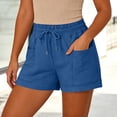 thumbnail image 2 of Women's Casual Solid Color Shorts Elastic Waisted Drawstring Summer Shorts with Pockets for Sport Blue, 2 of 7