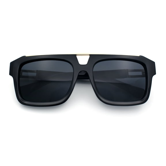Mens Euro Mafia Mob Thick Bevel Frame Rectangle Racer Sunglasses [Black Gold - Black]