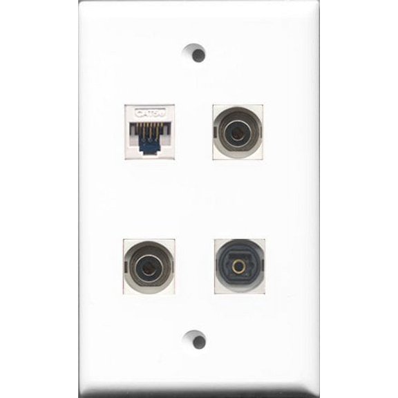 RiteAV - 1 Port Toslink 2 Port 3.5mm and 1 Port Cat5e Ethernet White Wall Plate