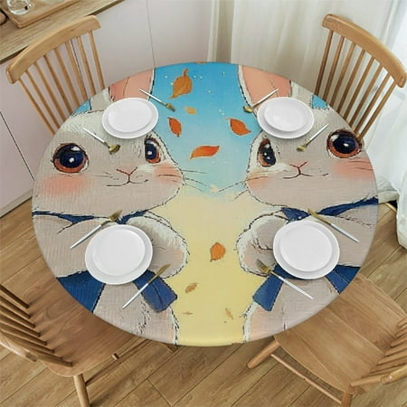 

Patifu Rabbits Trees Leaves Round Tablecloth - Stain-Resistant & Washable - Ideal for Indoor and Outdoor Use - Table Cover for Restaurants Weddings Parties - Home Theme 31 -35