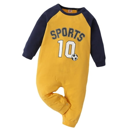 

KIMI BEAR 12-18 Months Baby Boys Romper Infant Boys Fall Winter Clothes Casual Letter Print Round Collar Long Sleeve Jumpsuit Yellow