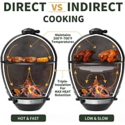 Brand Man 22 Kamado Charcoal Smoker Grill with Rolling Cart, Warming Rack, Pizza Stone & Vegetable Basket for Outdoor BBQ