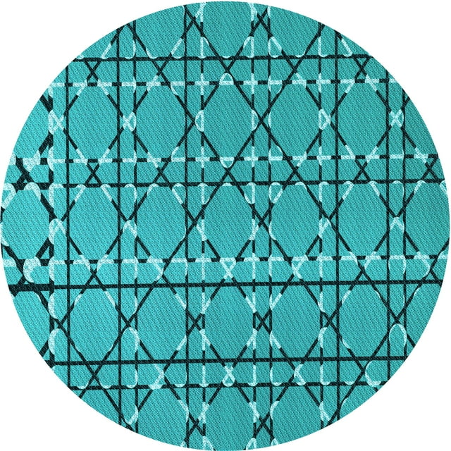 Ahgly Company Tapis Rond Lavable en Machine Intérieur Transitionnel Vert Cyan Foncé, 4 Pieds Rond