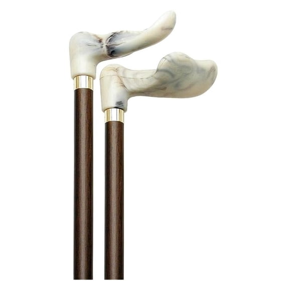 Palm Grip Cane Walnut Shaft White Marbleized Handle -Affordable Gift! Item #DHAR-9132600