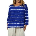 thumbnail image 2 of Tops for Women Plus Size 3/4 Sleeve Printed Stripe Round Neck Casual T-shirt Loose Tops Blue, 2 of 6