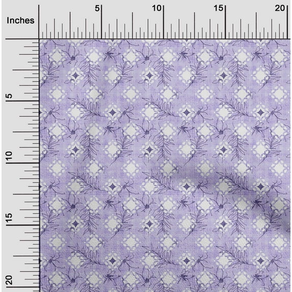 oneOone Cotton Cambric Light Lavender Blue Fabric Leaves & Geometric Dress Material Fabric Print Fabric By The Yard 42 Inch Wide