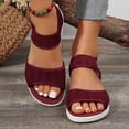 thumbnail image 2 of Walking Sandals Women Soft Cushion Low Wedge Mesh Flat Shoes Summer Comfy Indoor Outdoor Slip on Casual Shoes Wine Size 6, 2 of 8