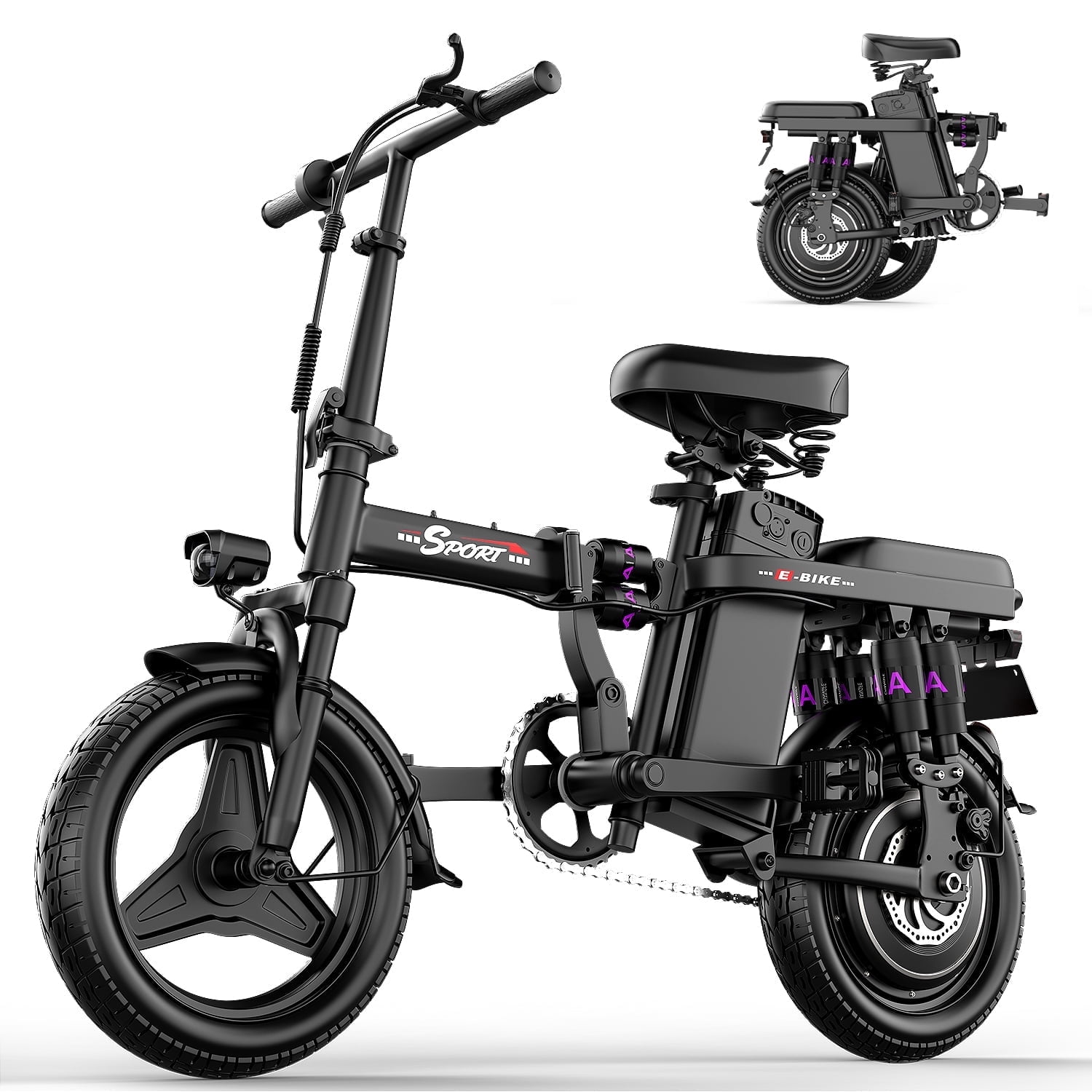 14" Electric Bike for Adults, Folding Ebike with 1000W Peak Motor, Up to 25MPH Speed, 32Miles Max Range, 48V 15AH Electric Bicycle with Removable Battery