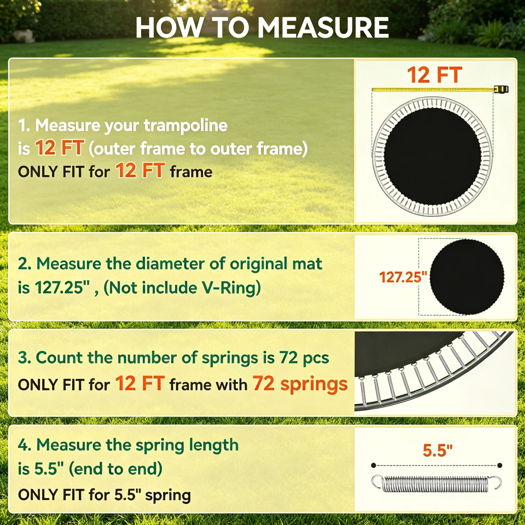 12ft Trampoline Mat Replacement with 72 V-Rings and Springs Tool